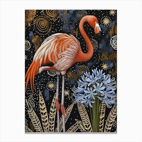 Greater Flamingo And Agapanthus Boho Print 3 Canvas Print