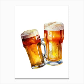 Watercolor Beer Mugs Isolated On White 1 Canvas Print