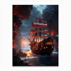 Pirate Ship In The Cave Print Canvas Print