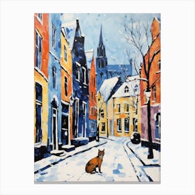 Cat In The Streets Of Bruges   Belgium With Snowd 1 Canvas Print