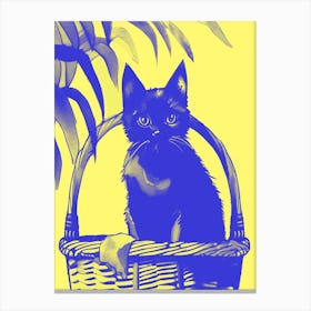 Kitty Cat In A Basket Yellow 2 Canvas Print