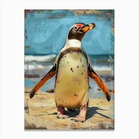 Galapagos Penguin Deception Island Colour Block Painting 2 Canvas Print