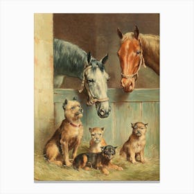 Family Of Horses And Dogs Canvas Print