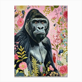 Floral Animal Painting Mountain Gorilla 3 Canvas Print