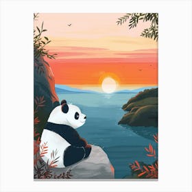 Giant Panda Looking At A Sunset From A Mountaintop Storybook Illustration 3 Canvas Print