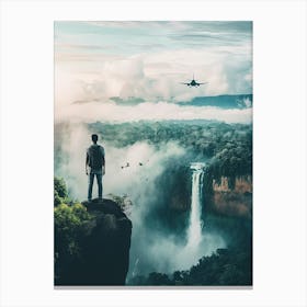 Man Looking At A Waterfall Canvas Print