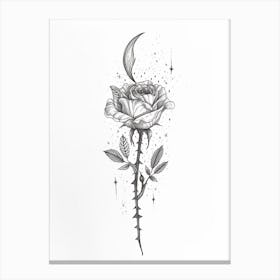 English Rose Moon And Stars Line Drawing 4 Canvas Print