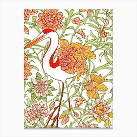 Stork William Morris Style Bird Canvas Print