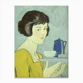 Girl Holding Tea Pot And Cup On Tray, Edward Penfield Canvas Print