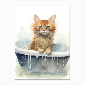 Somali Cat In Bathtub Bathroom 2 Canvas Print