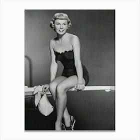 Portrait Of Singer And Actress Doris Day Wearing A Swimsuit And Sandals Canvas Print