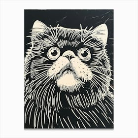 Persian Cat Linocut Blockprint 4 Canvas Print