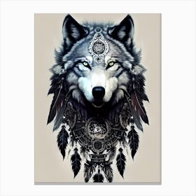 Wolf With Feathers 2 Canvas Print