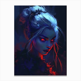 Girl With Blue Hair And Red Eyes Canvas Print