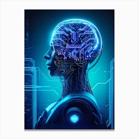 Abstract Illustration Featuring A Cyborg Head With A Cybernetic Brain Resembling An Intricate Circui (7) Canvas Print