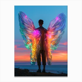 "Neon Glow: Person with Wings" Canvas Print