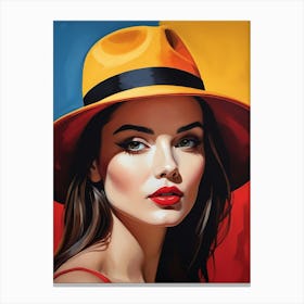 Woman Portrait With Hat Pop Art (111) Canvas Print