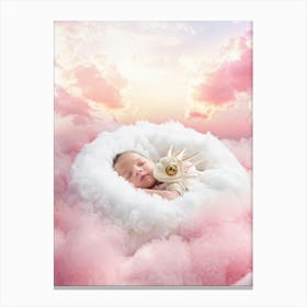 Baby Dragon Nestled In Sweet Embrace Of Cotton Candy Clouds Eyes Closed In Peaceful Slumber Cradl Canvas Print