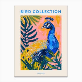 Colourful Tropical Peacock Painting 4 Poster Canvas Print