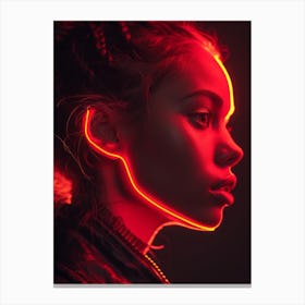Glowing Enigma: Darkly Romantic 3D Portrait: Neon Girl Canvas Print