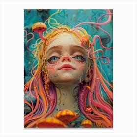 Illustration of Fairy kid Girl with Pink Hair in colored dream 1 Canvas Print