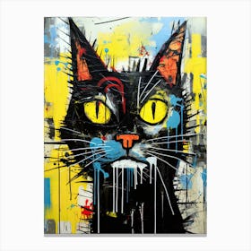 Graffiti Whisker Vibes: Basquiat's style Cat Tales Canvas Print