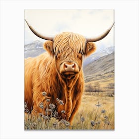 Chestnut Highland Cow In Fields 3 Canvas Print
