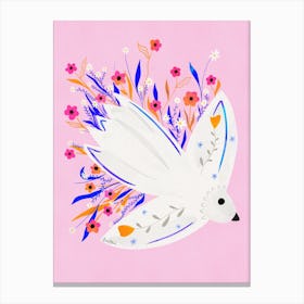 Seaagull Pink - Bird and Flowers Canvas Print