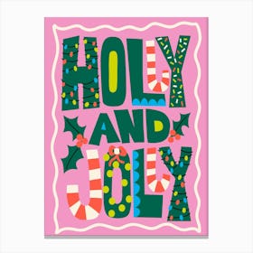 Holly and Jolly Hand Lettering Christmas Canvas Print