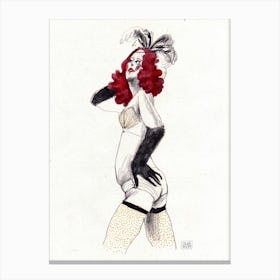 Hand pencil drawing of beautiful burlesque woman Canvas Print