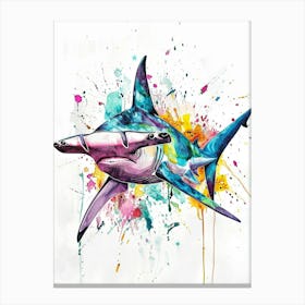 Hammerhead Shark Colourful Watercolour 2 Canvas Print