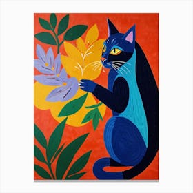 Blue Cat With Flowers Canvas Print