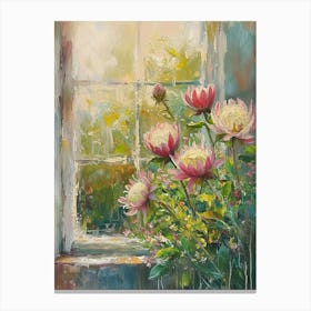 Protea Flowers On A Cottage Window 1 Canvas Print