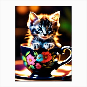 Cute Kitten In A Teacup 2 Canvas Print