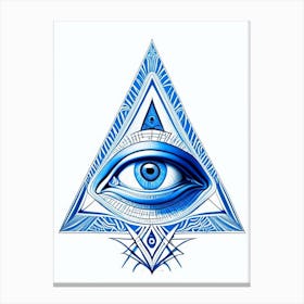 Pineal Gland, Symbol, Third Eye Blue & White 4 Canvas Print