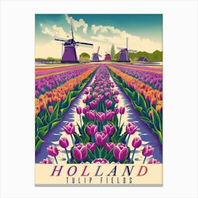 Holland Tulip Fields Travel Poster Canvas Print