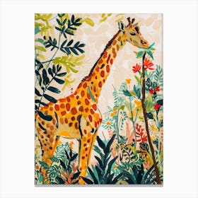 Giraffes In The Leaves Cute Illustration 4 Canvas Print
