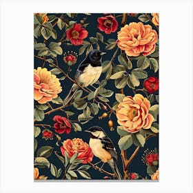 Birds And Roses Wallpaper Canvas Print