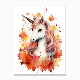 Unicorn Watercolour In Autumn Colours 1 Canvas Print