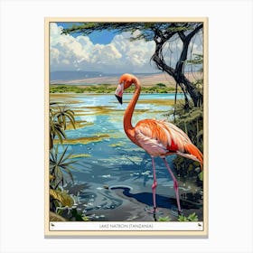 Greater Flamingo Lake Natron Tanzania Tropical Illustration 4 Poster Canvas Print