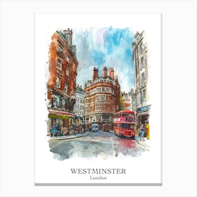 Westminster London Borough   Street Watercolour 1 Poster Canvas Print