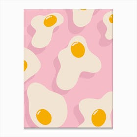 Fried Eggs On A Pink Background Canvas Print