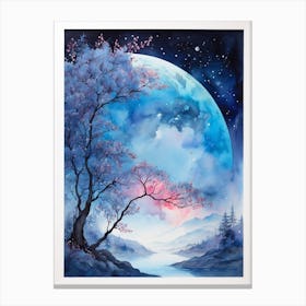 Moon And Cherry Blossoms Canvas Print