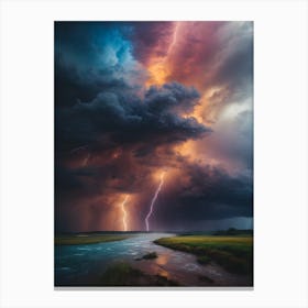 Lightning Over The River Canvas Print