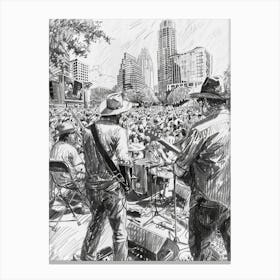 Live Music Scene Austin Texas Black And White Drawing 2 Canvas Print