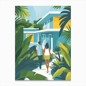 Couple Walking Through Tropical House Canvas Print