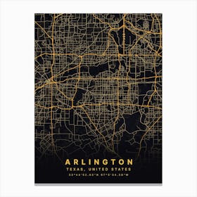 Arlington Texas USA Black And Gold Map Canvas Print