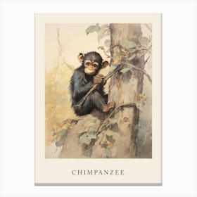 Beatrix Potter Inspired  Animal Watercolour Chimpanzee 1 Canvas Print
