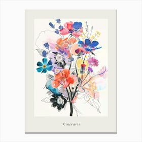 Cineraria Collage Flower Bouquet Poster Canvas Print