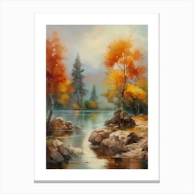 Autumn Lake,Forest Lake, Vintage Oil Painting, Farmhouse Wall Decorations, Antique Landscape, Vintage Landscape Oil Painting.10 1 Canvas Print